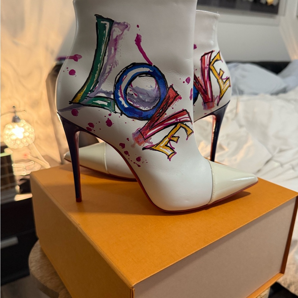 Christian Louboutin White Multicolor Love Heeled Boots